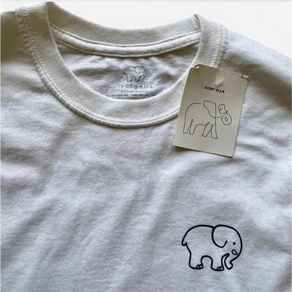 Ivory Ella White Long Sleeve Graphic Elephant Cotton T-Shirt Size S